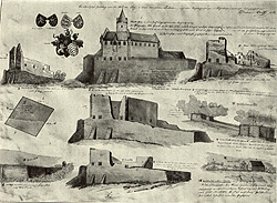 Rekonstruktionszeichnung des Heidelberger Schlosses von 1852 von Christian F.J. Barth