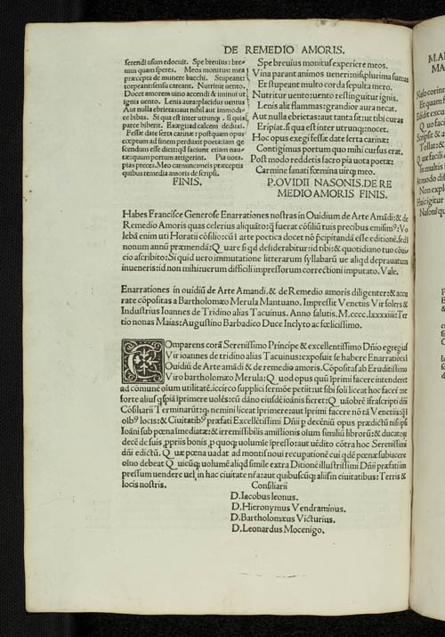 Kolophon zur kommentierten Ausgabe von Ovids „De arte amandi” und „De remedio amoris”