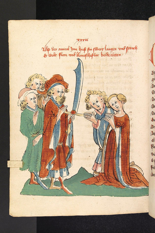 Die drohende Enthauptung des Liebespaares Flore und Blancheflur in Konrad Flecks Versroman, um 1442‒1444 