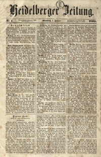 Titelblatt der Heidelberger Zeitung von 1862