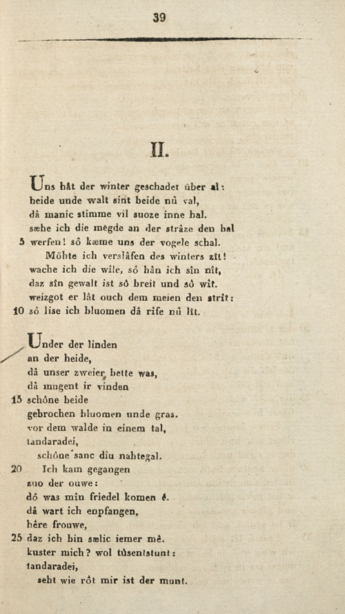 Karl Lachmann (Hrsg.): Die Gedichte Walthers von der Vogelweide, Berlin: Reimer, 1827