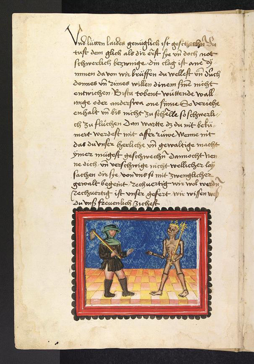 Der Ackermann im Streit mit dem Tod über den Verlust seiner Frau, um 1470