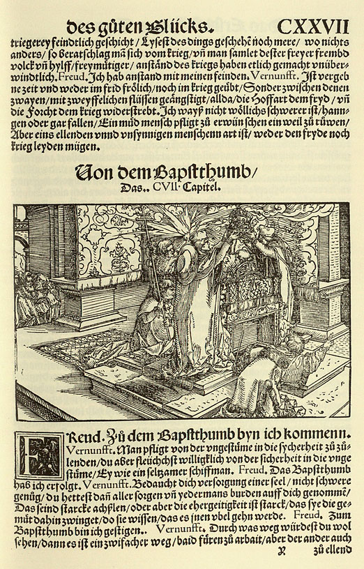Holzschnitt des Petrarcameisters: Das päpstliche Krönungszeremoniell