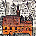 Ansicht der mittelalterlichen Synagoge; bearbeiteter Ausschnitt aus dem großen Stadtpanorama von Matthäus Merian (1593-1650)