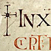 Kreuz und Versalien, Ausschnitt aus Handschriftenseite Cod. Pal. lat. 864, fol. 1v