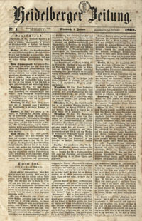 Titelblatt der Heidelberger Zeitung von 1862